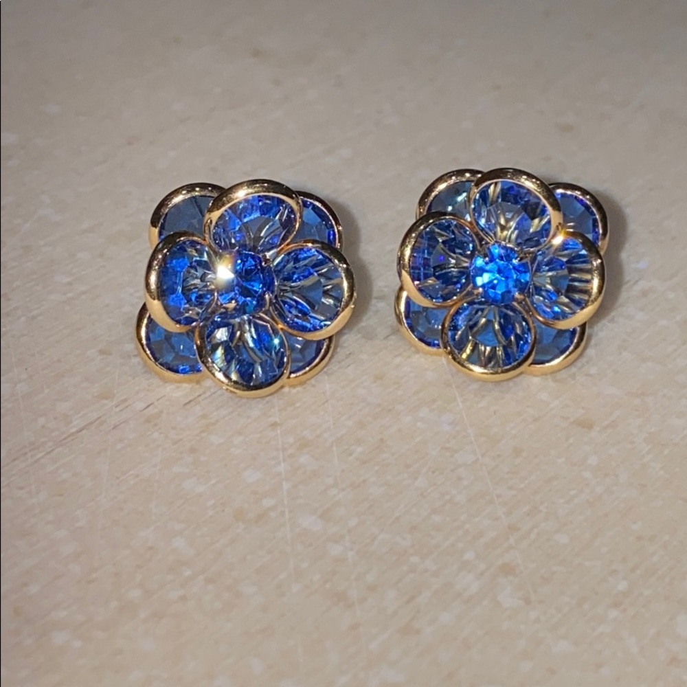 VINTAGE Swarovski Blue Crystal Pierced Earrings